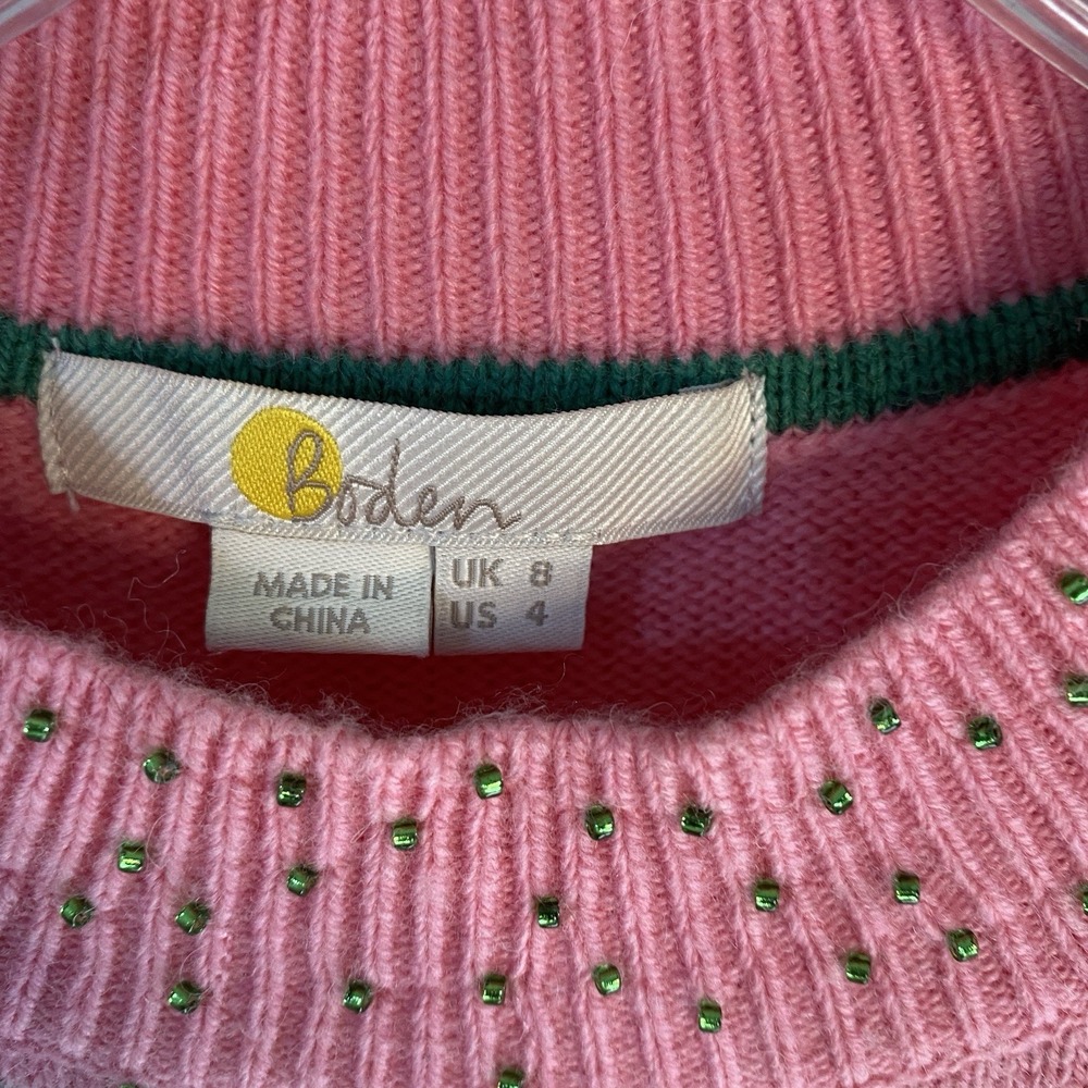 Boden Beaded Alpaca Wool Pullover‎ Sweater Size 4 Pink Green Fairy Cottage - Picture 3 of 7